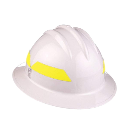 a white hard hat with yellow trim