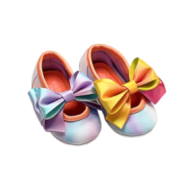 a pair of baby shoes with colorful bows