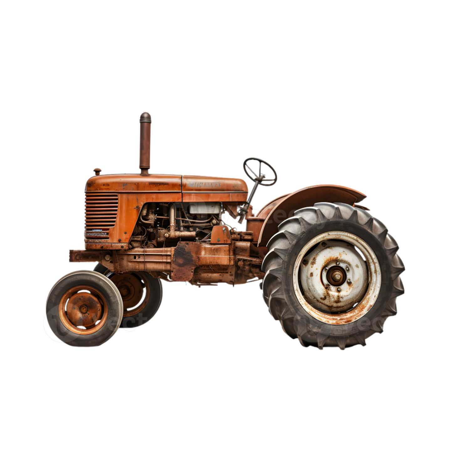 an old rusty tractor on a white background