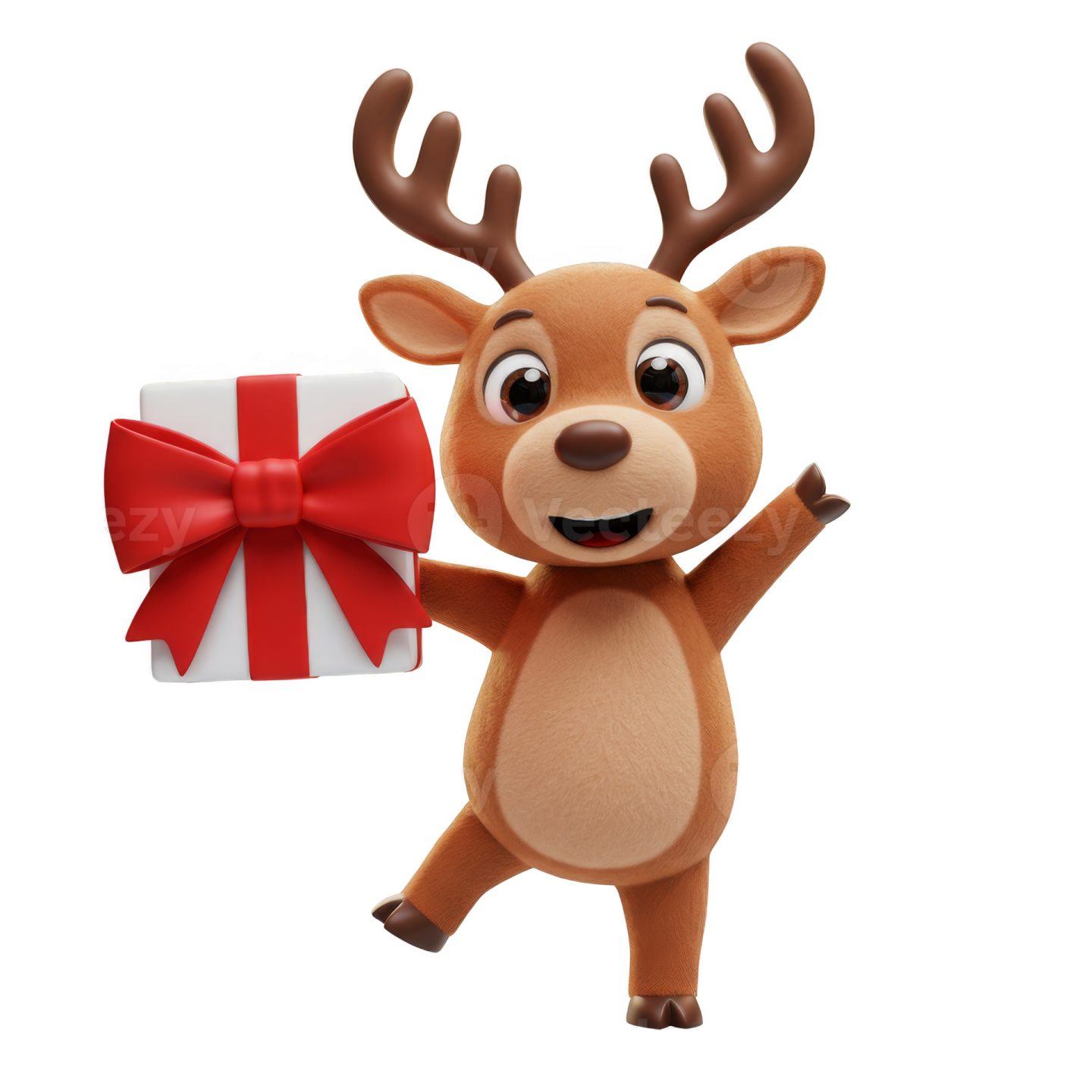 a reindeer holding a present box