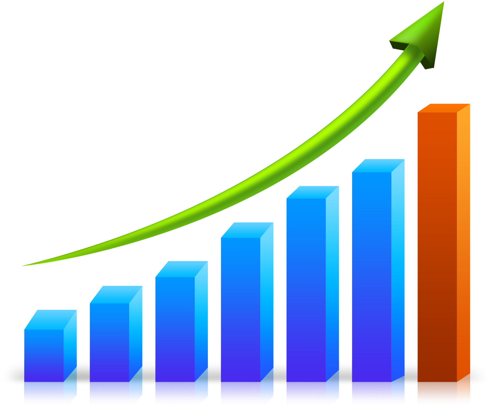a bar chart with an arrow pointing upward