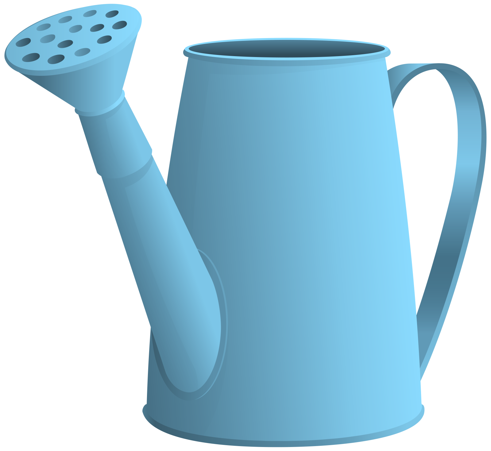 a blue watering pot with a handle