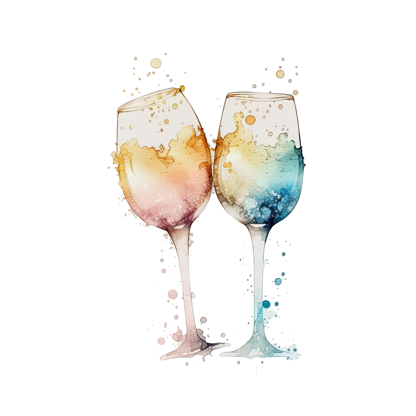 two glasses of wine with watercolor splashs