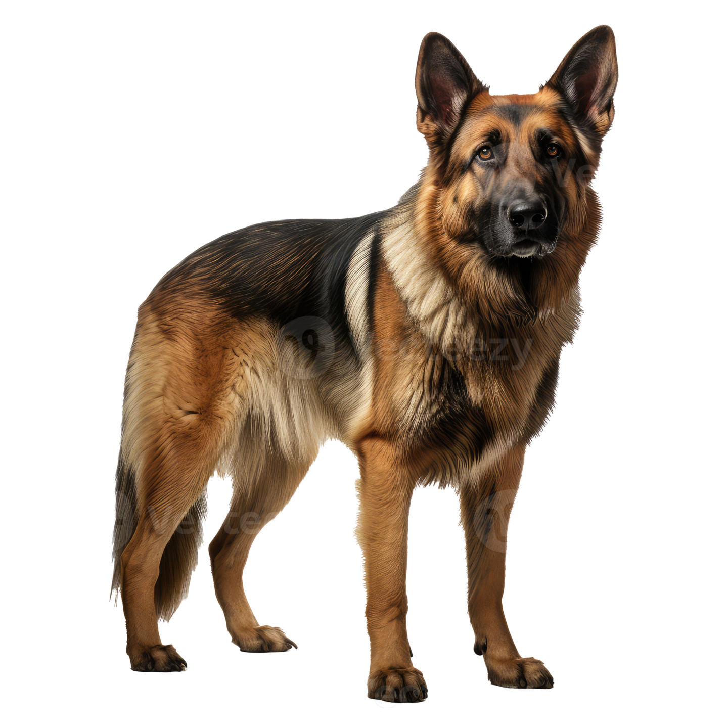 a german shepherd dog standing on a white background