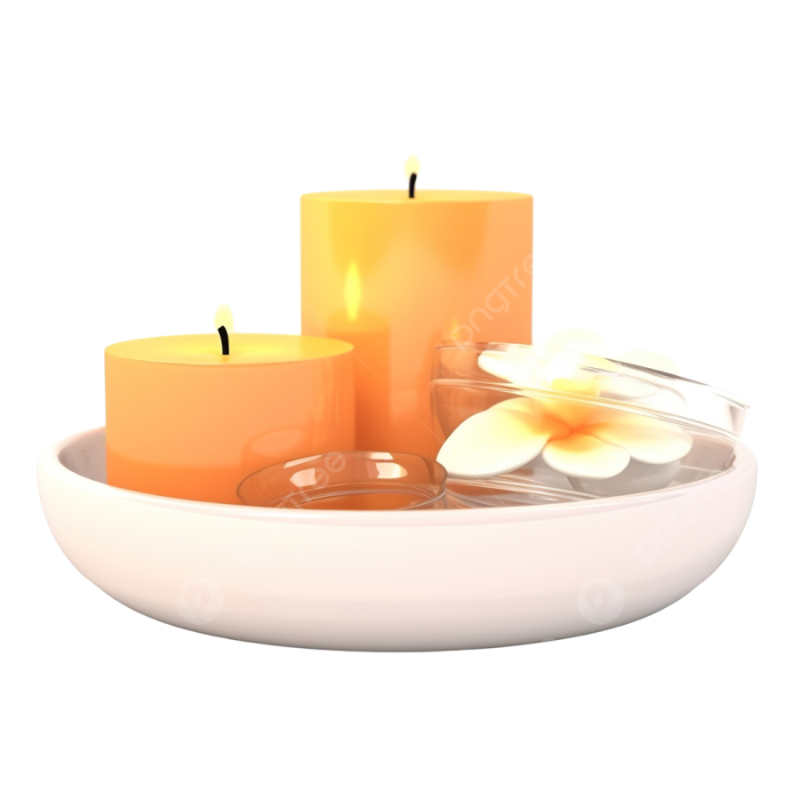 a white bowl with three candles in it