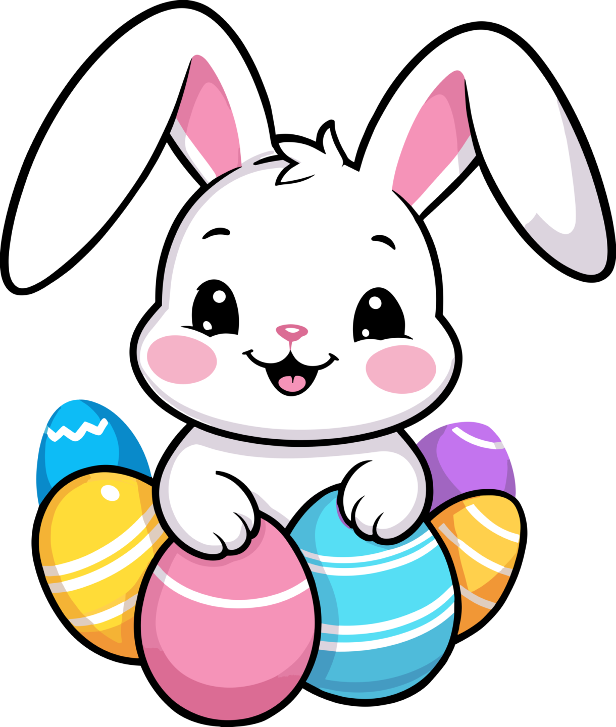 a cute bunny with easter eggs