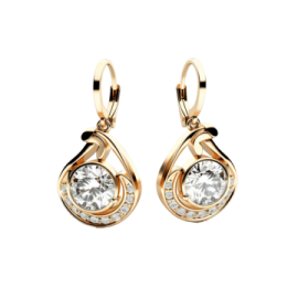 a pair of gold earrings with white stones