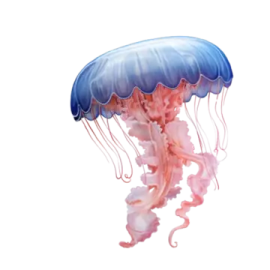 a blue and pink jellyfish swimming in the ocean