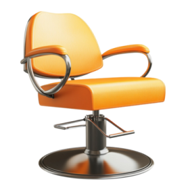 a chair with an orange leather seat