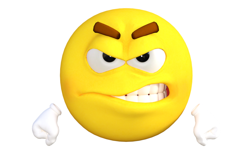 a yellow smiley face with an angry expression