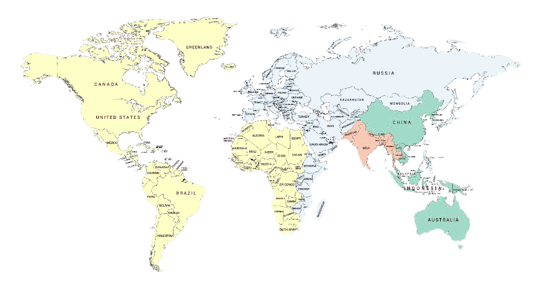 a map of the world with countries