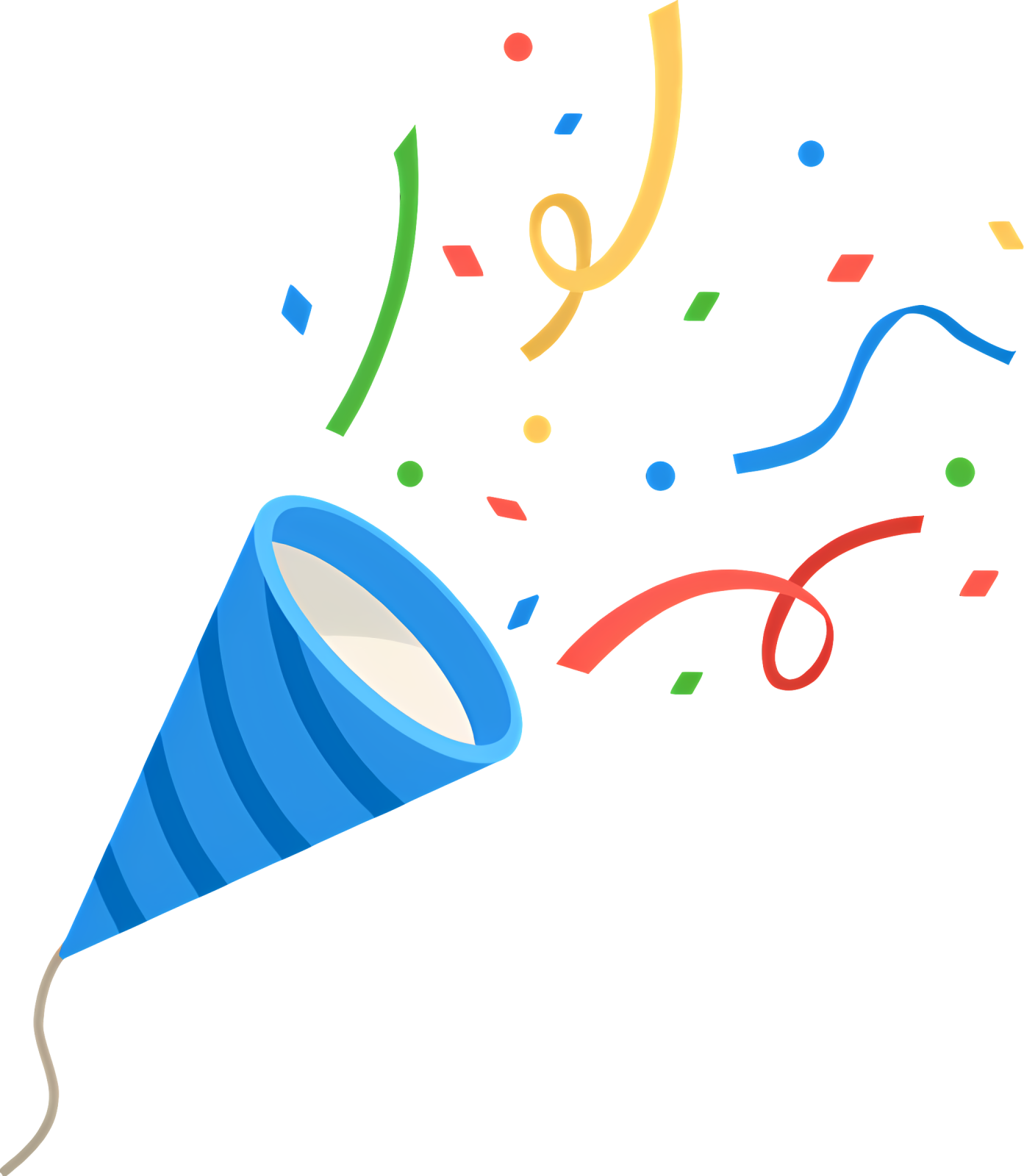 a blue party hat with streamers coming out