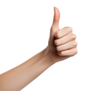 a person's hand giving a thumbs gesture