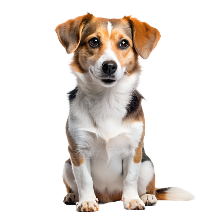 a small brown and white dog sitting down