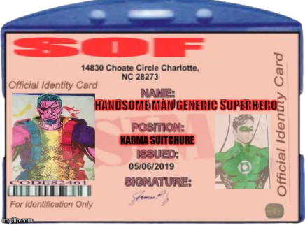 a blue plastic id badge with a picture of a man