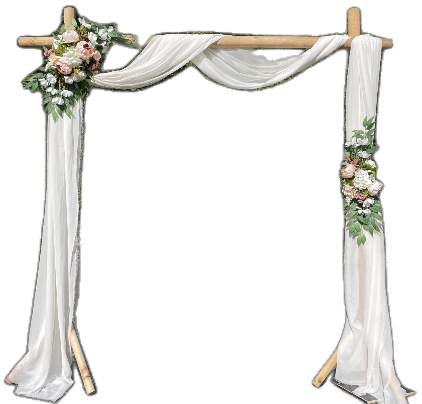 a wedding arch with flowers and ribbons