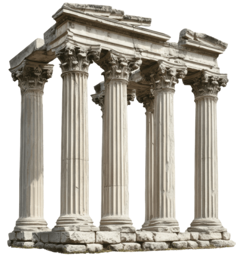 an ancient building with three columns