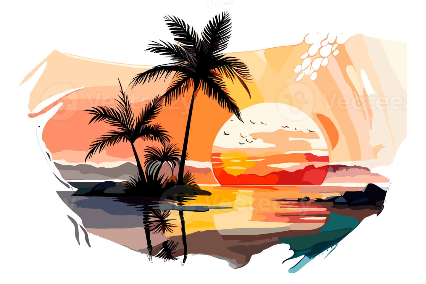 a tropical sunset with palm trees