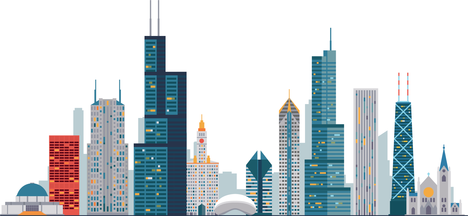 a city skyline with skyscrapers and buildings