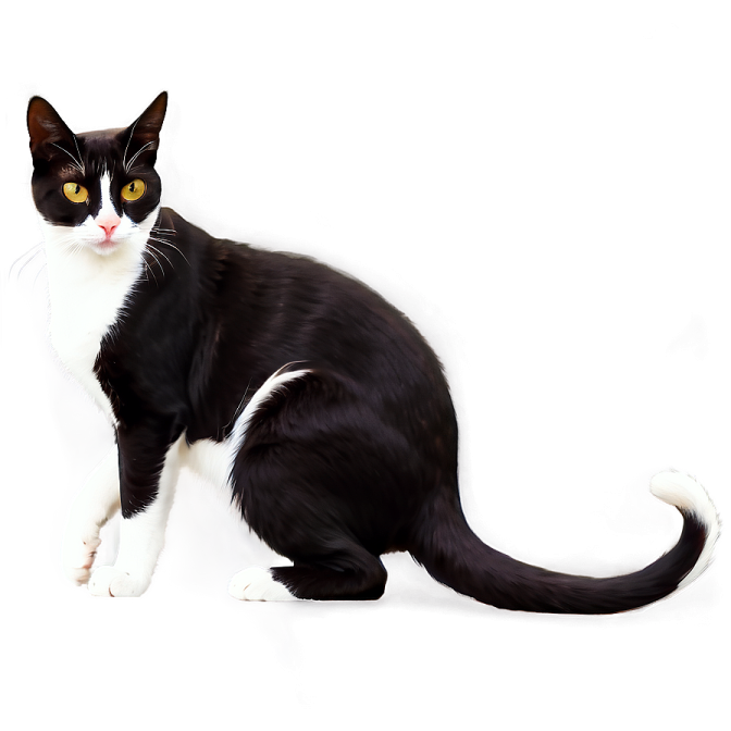 a black and white cat sitting on the floor