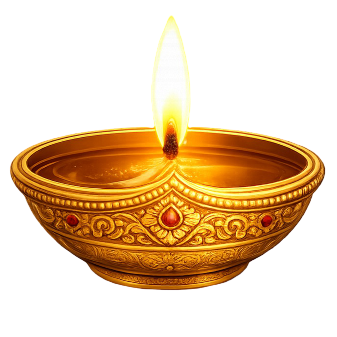 a golden oil lamp on a white background