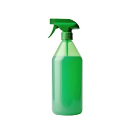 a green spray bottle on a white background