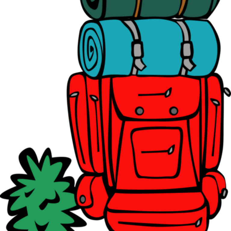 a red backpack with many items on it