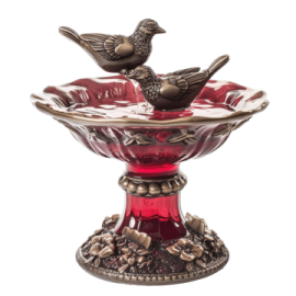 a bird sitting on top of a glass bowl