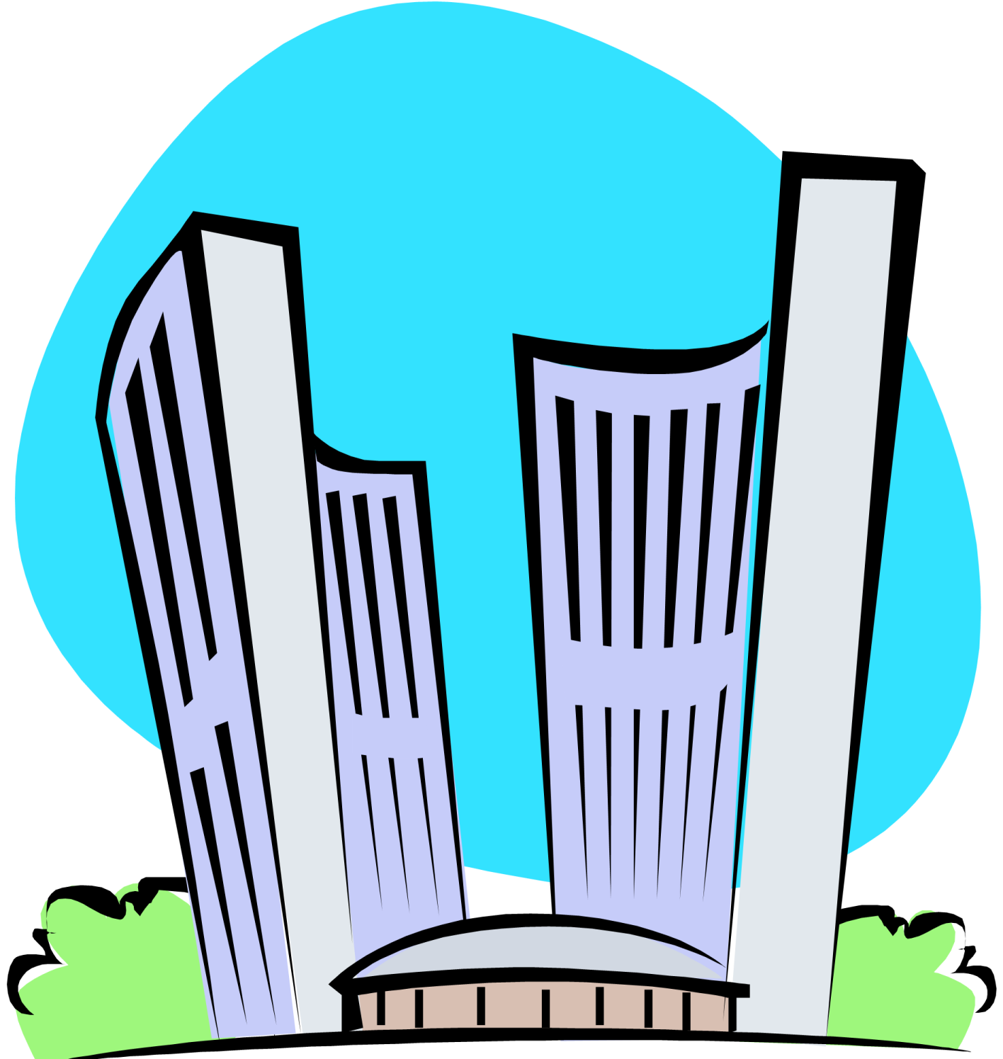 an image of two tall buildings in a park