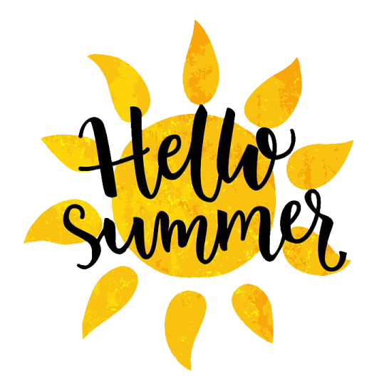 hello summer lettering with sun