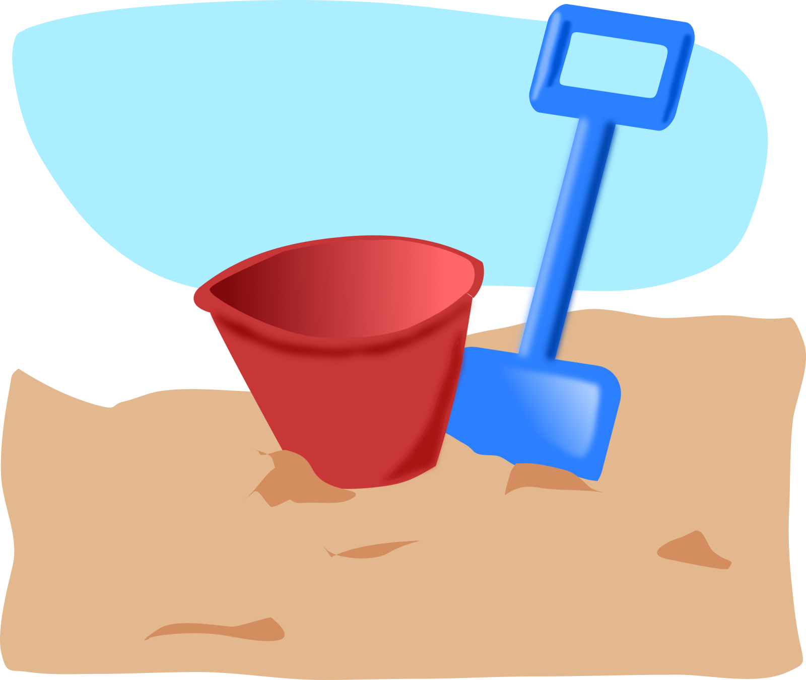 a red bucket and shovel in the sand