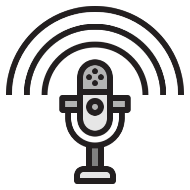 a black and white icon of a microphone