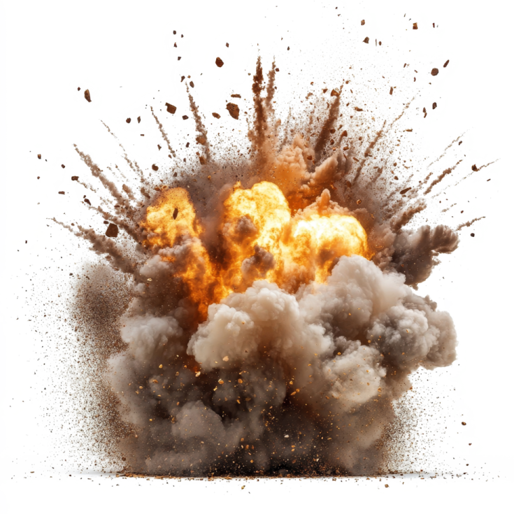 a large explosion of black and orange smoke