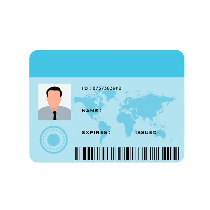 a blue id card with a man's face on it