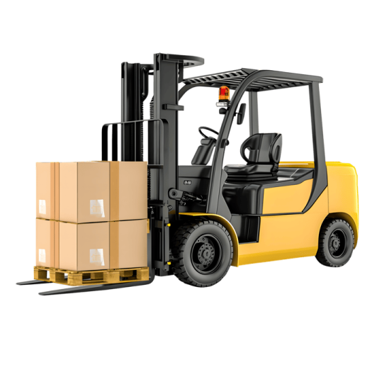 a fork truck with boxes on the back