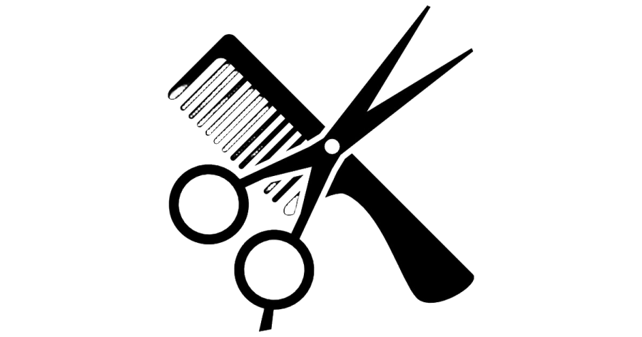 a black and white image of scissors and combs