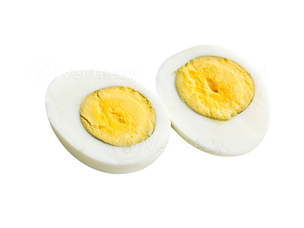 two hard - boiled eggs on a white background