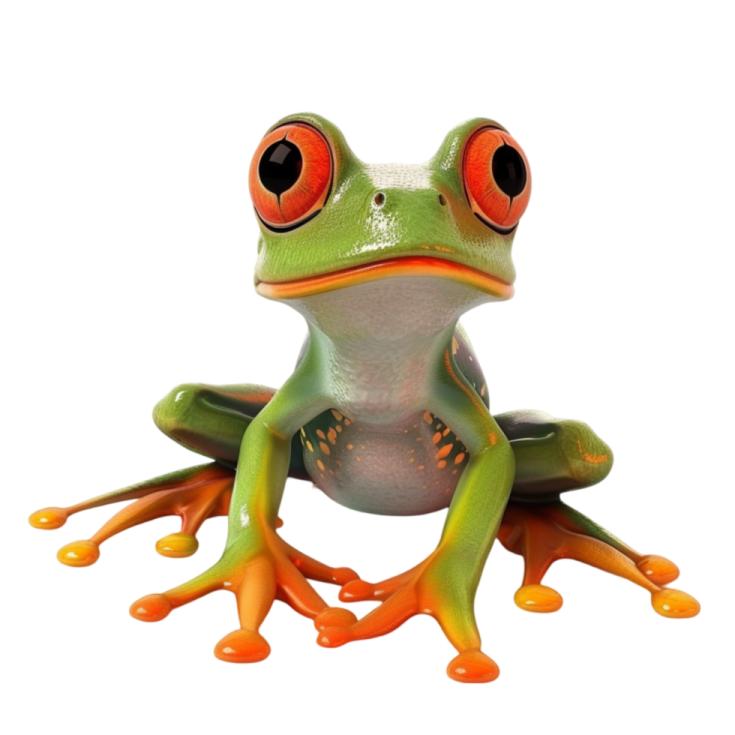 a red eyed tree frog sitting on a white background