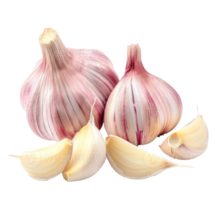 three garlics on a white background