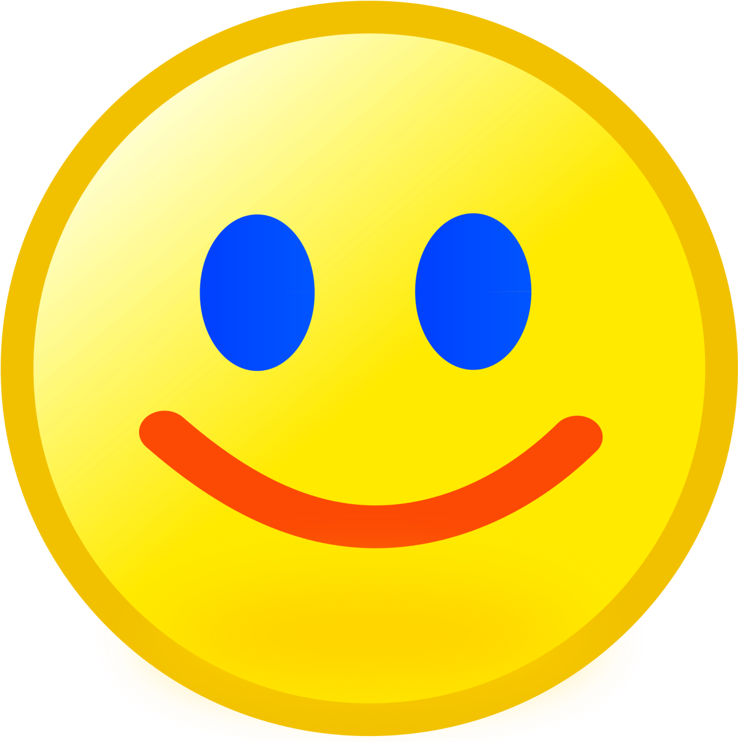 a yellow smiley face with blue eyes