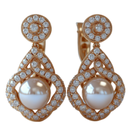 a pair of pearl and diamond earrings