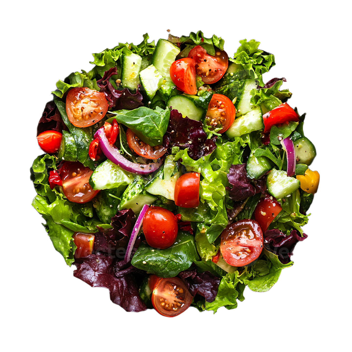 a black bowl filled with salad greens and tomatoes