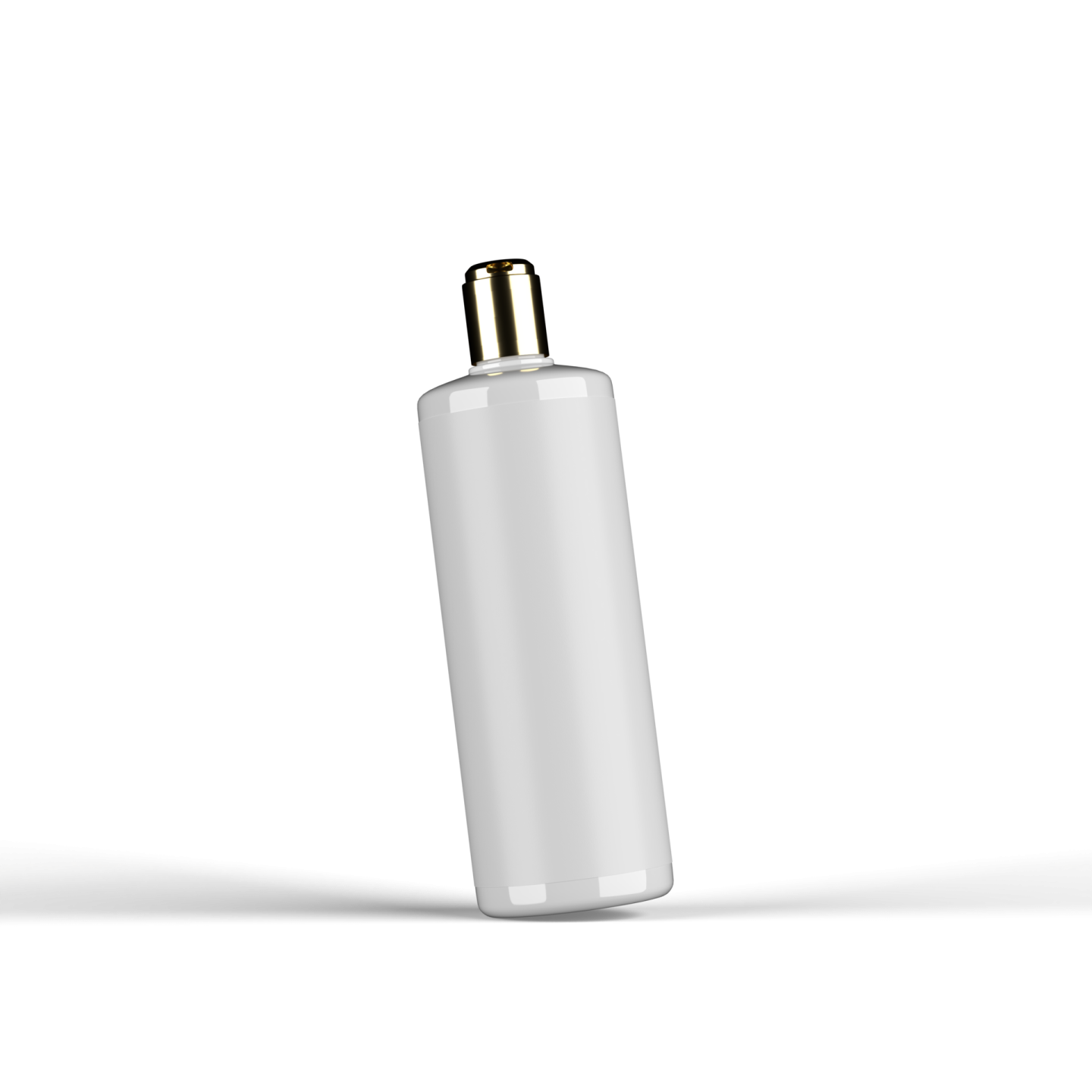 a white bottle with a gold cap on it