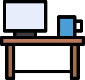 a computer sitting on top of a wooden desk