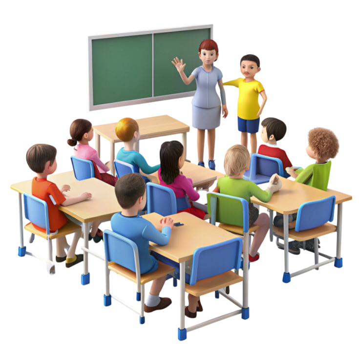 a group of children sitting at desks in a classroom