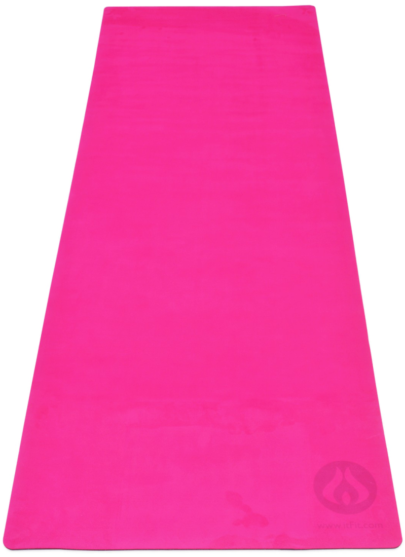 a pink yoga mat on a white background