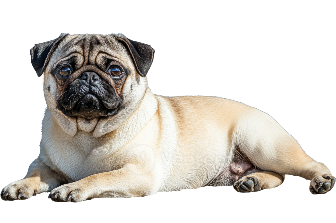 a small pug laying down on the floor