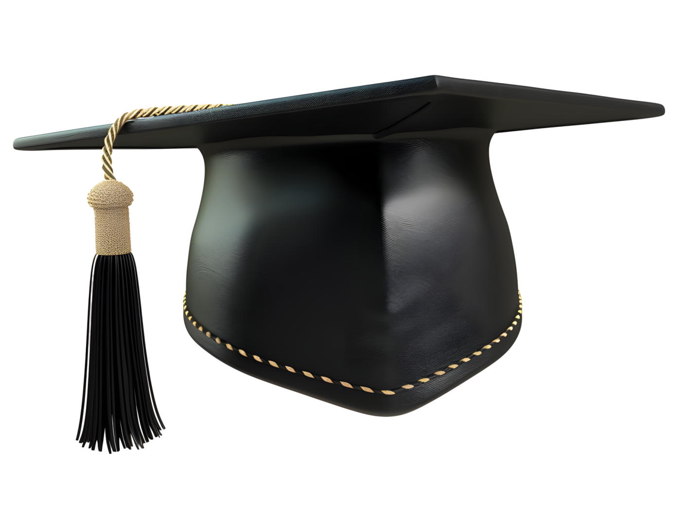 a black graduation hat with a tat