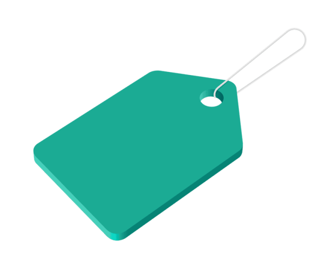 a green price tag on a white background