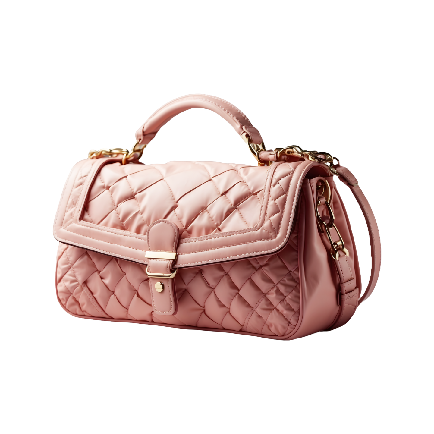 a pink handbag on a white background